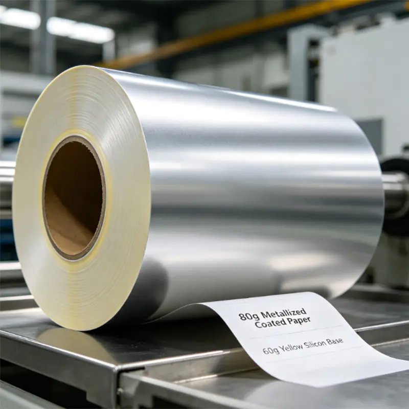 80g metalized coated paper/rubber adhesive /95g yellow silicon liner  