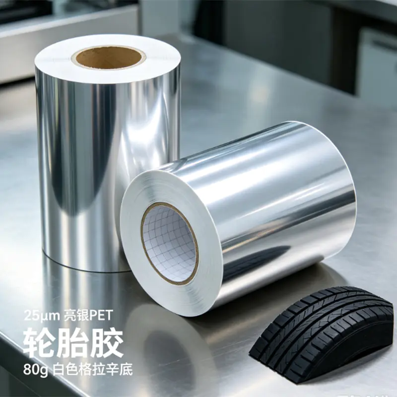 25um glossy silver metallized PET / rubber adhesive /80g silicon liner 