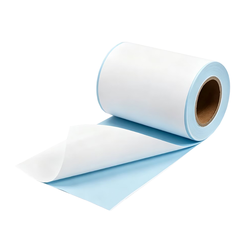 80mic matt white synthetic paper / solvent removable frozen adhesive  /60g upm sky blue glassine liner 