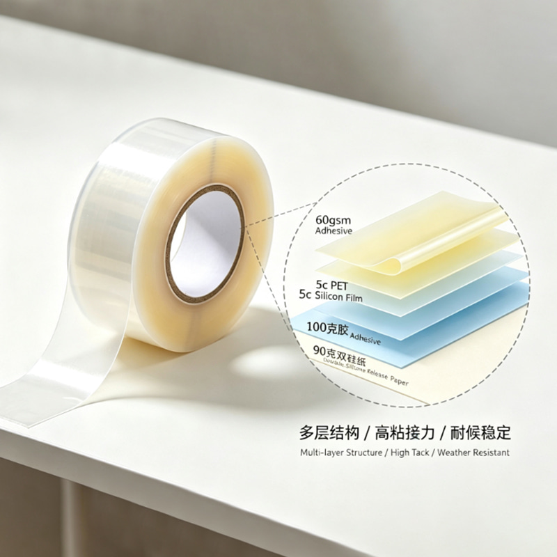 60g high tack adhesive / 50mic PET silicon film / 100g high tack adhesive / 90g double-silicone release paper